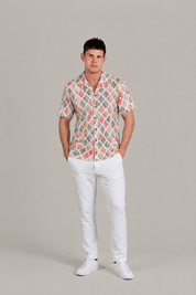 Diamond Watercolor Print Camp Shirt Short Sleeve
