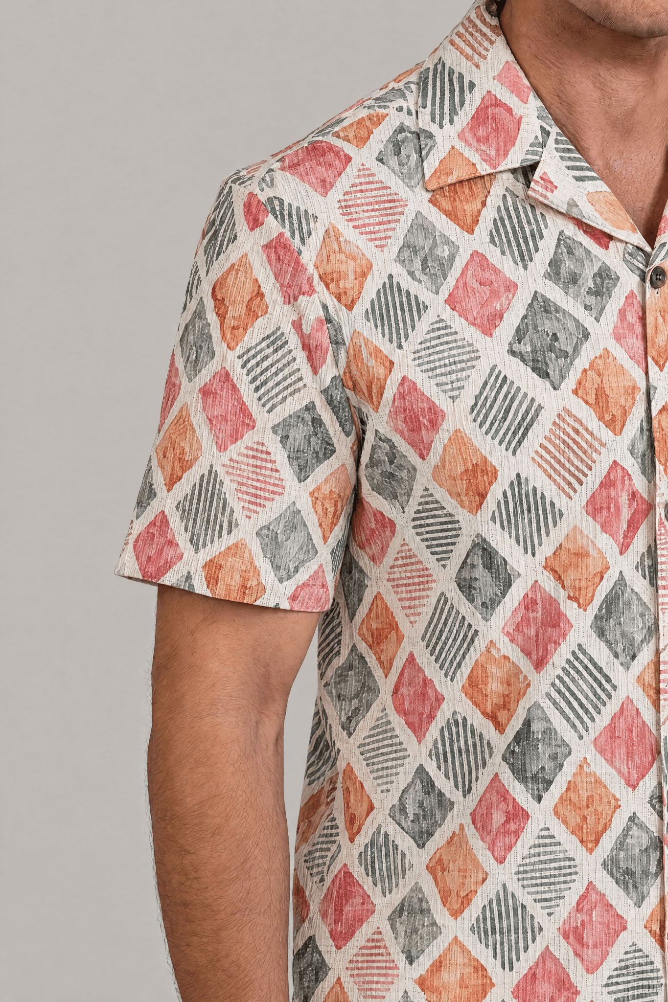 Diamond Watercolor Print Camp Shirt Short Sleeve