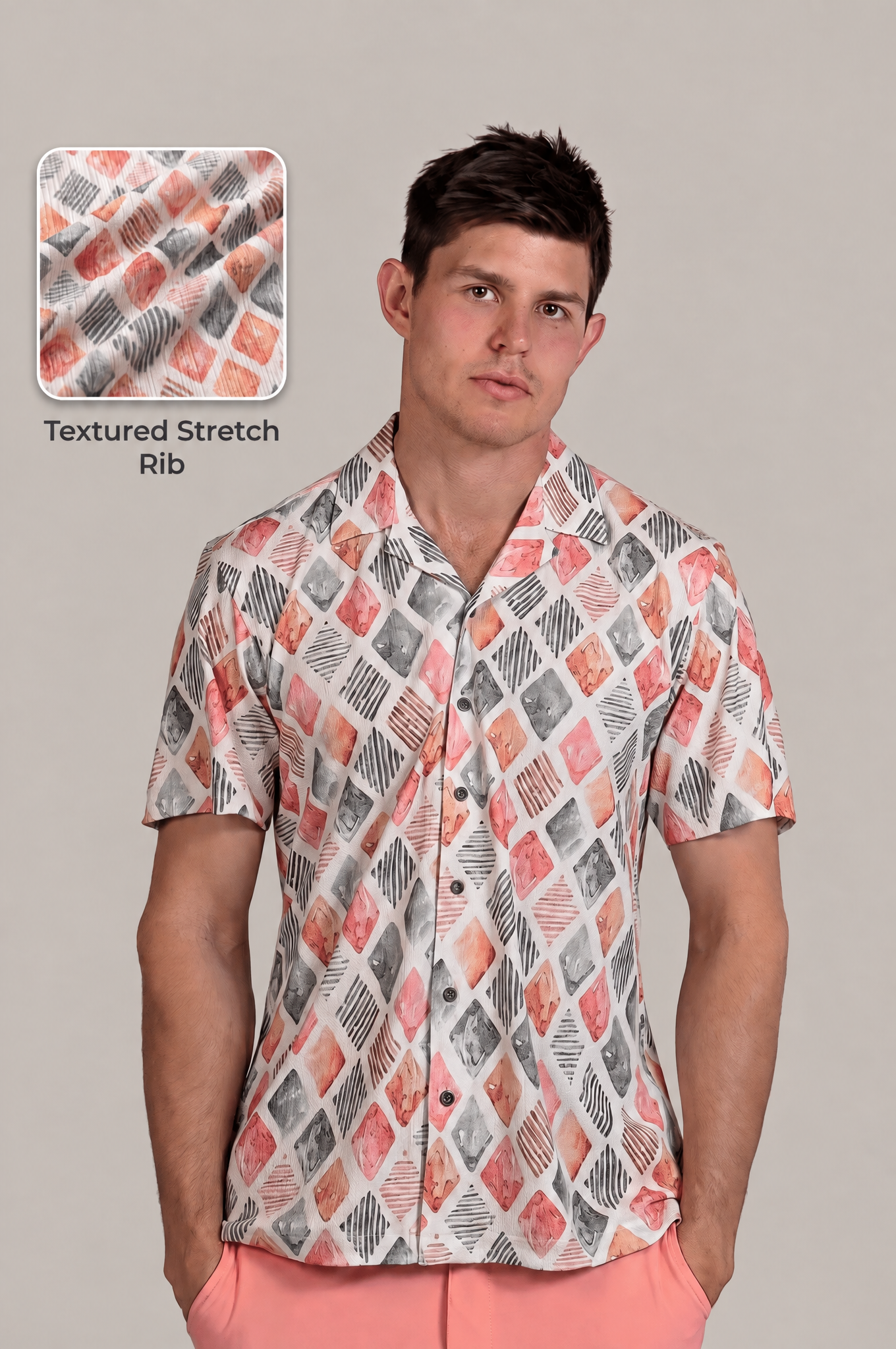 Diamond Watercolor Print Camp Shirt Short Sleeve