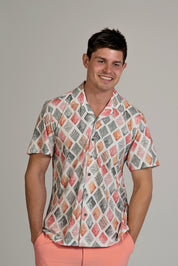 Diamond Watercolor Print Camp Shirt Short Sleeve