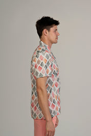 Diamond Watercolor Print Camp Shirt Short Sleeve