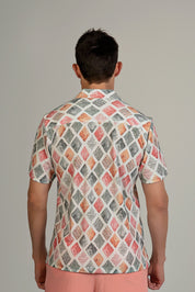 Diamond Watercolor Print Camp Shirt Short Sleeve