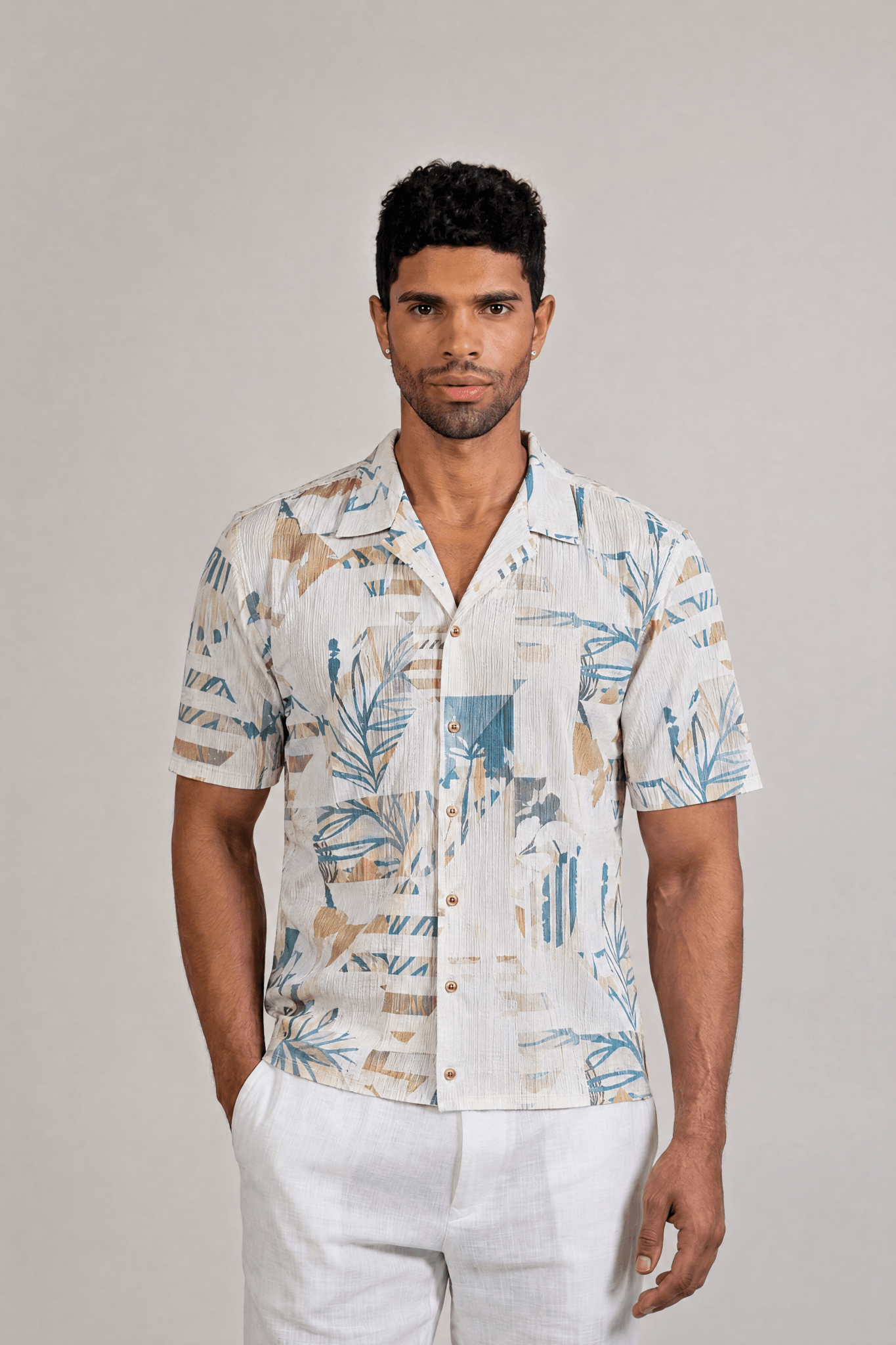 Tropical Print Camp Shirt Short Sleeve