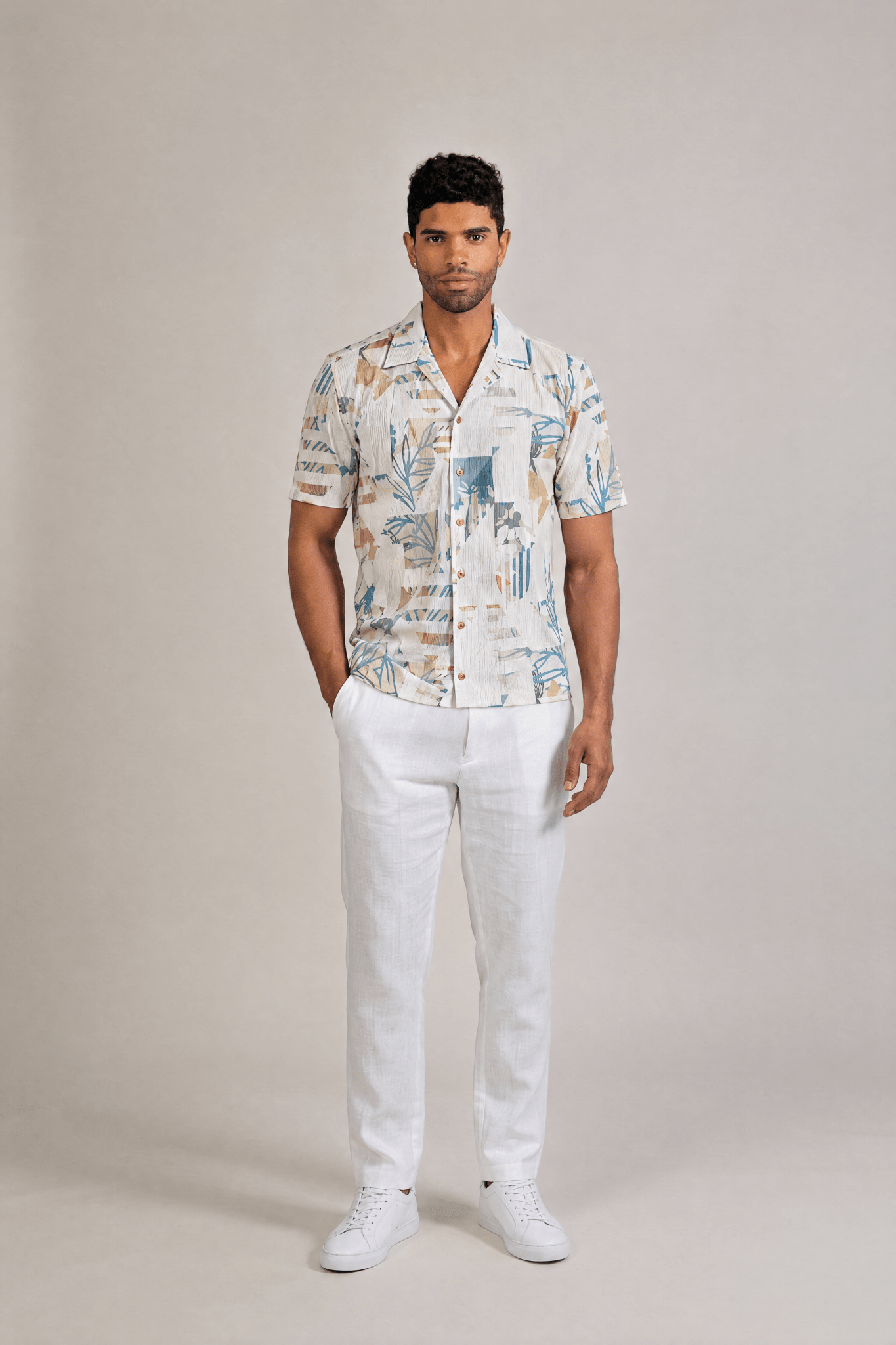 Tropical Print Camp Shirt Short Sleeve