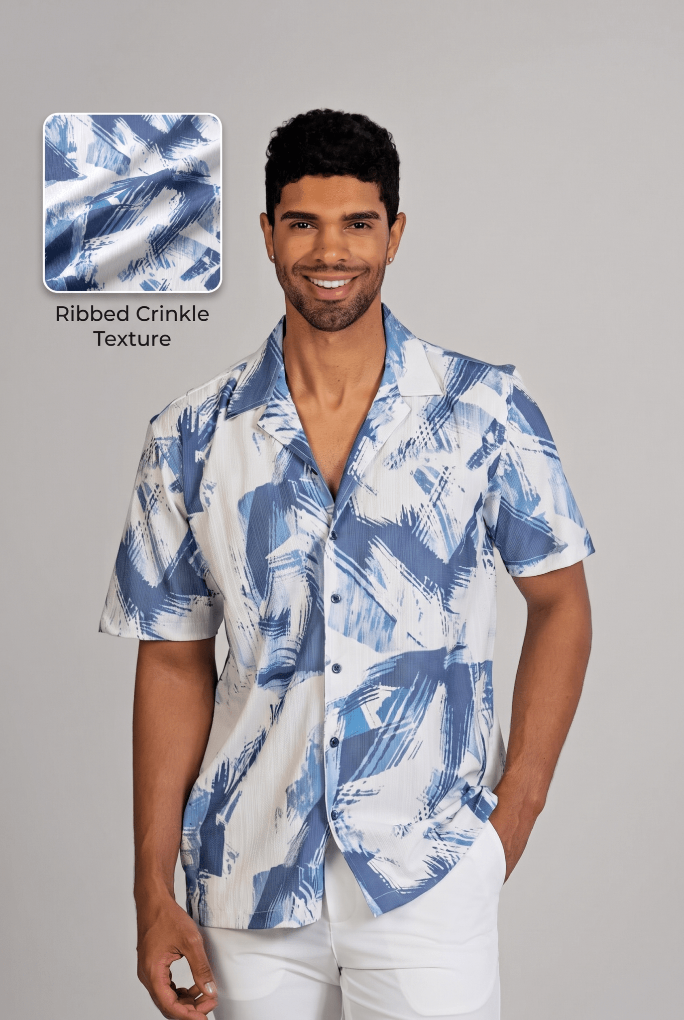 Camisa campestre de manga corta con estampado abstracto oceánico