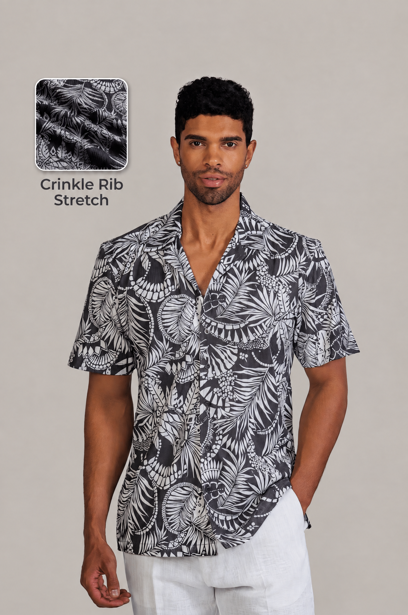 Camisa de campismo de manga corta con estampado "Noches Tropicales"