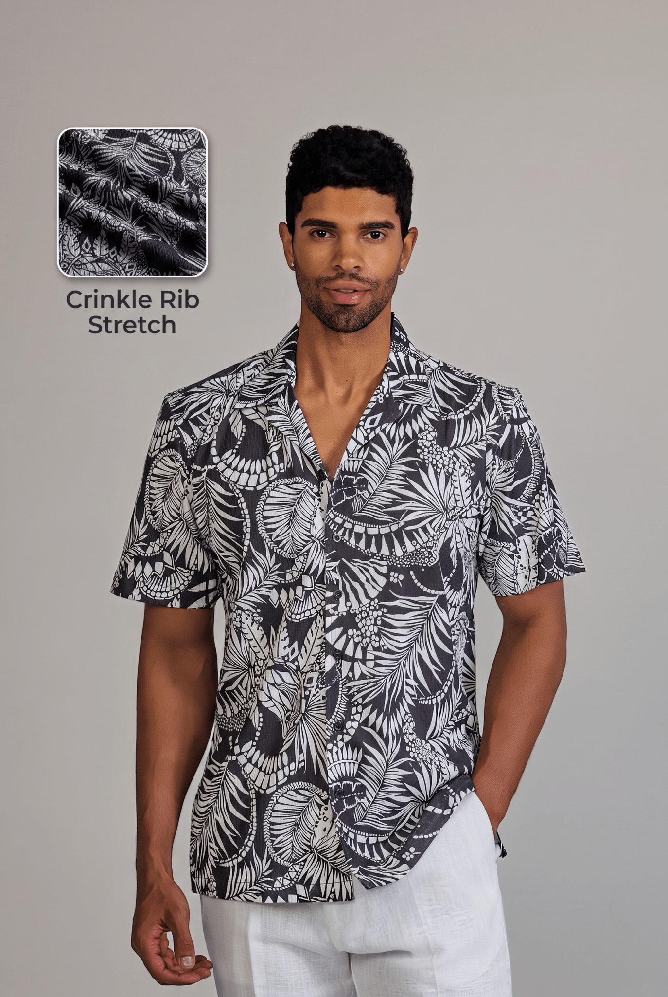 Camisa de campismo de manga corta con estampado "Noches Tropicales"