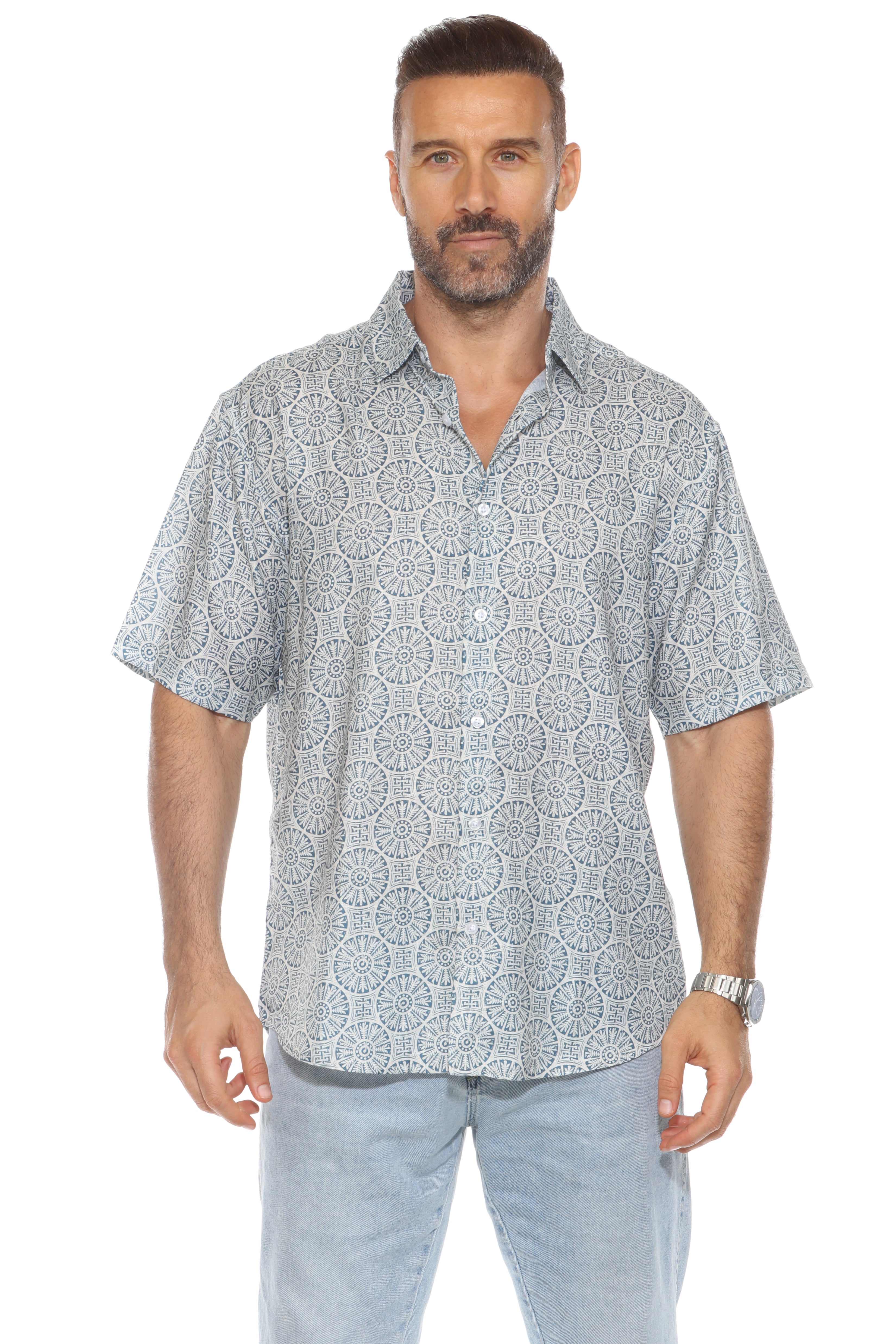 Camisa de manga corta con estampado de mosaico moderno