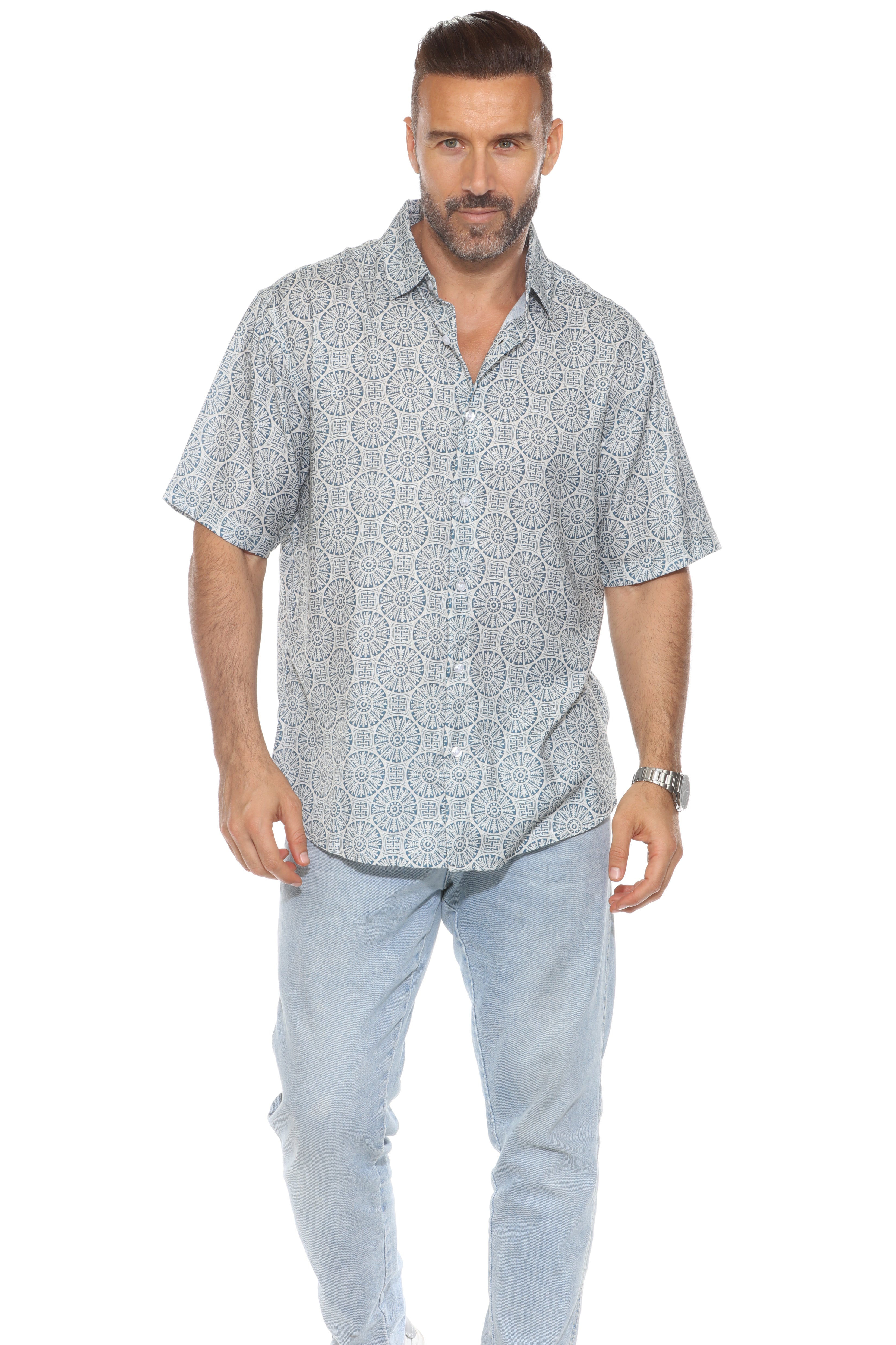 Camisa de manga corta con estampado de mosaico moderno