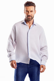 Camisa informal de lino 100 % con diseño de bloques multicolor y manga larga