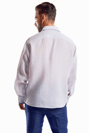 Camisa informal de lino 100 % con diseño de bloques multicolor y manga larga