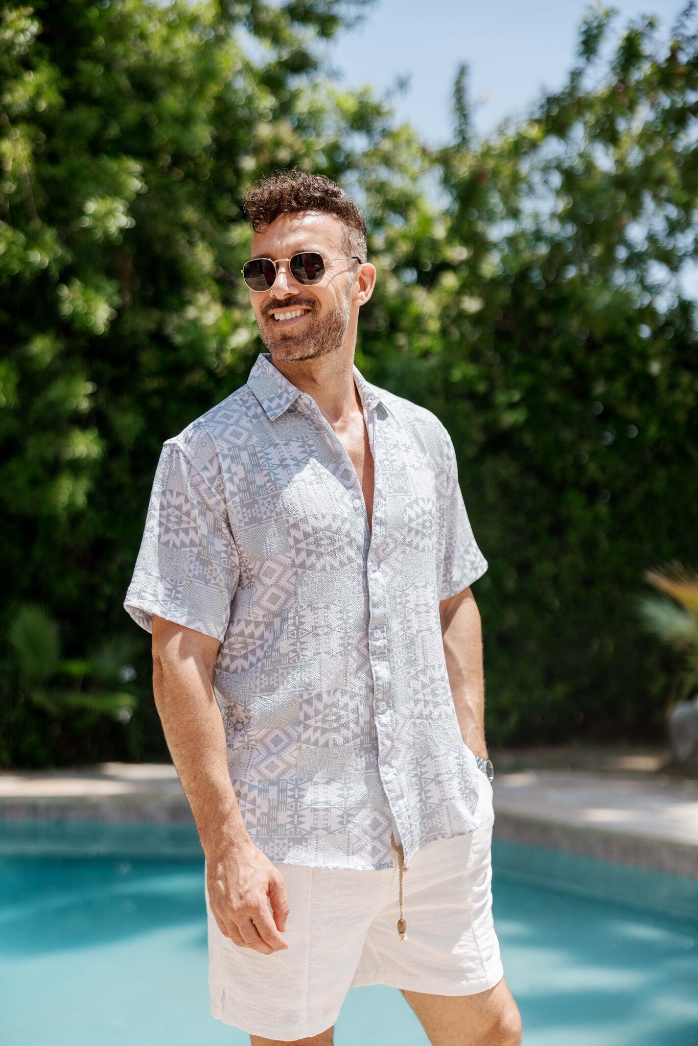 Mojito Men's Textured Modern Print Short Sleeve Shirt