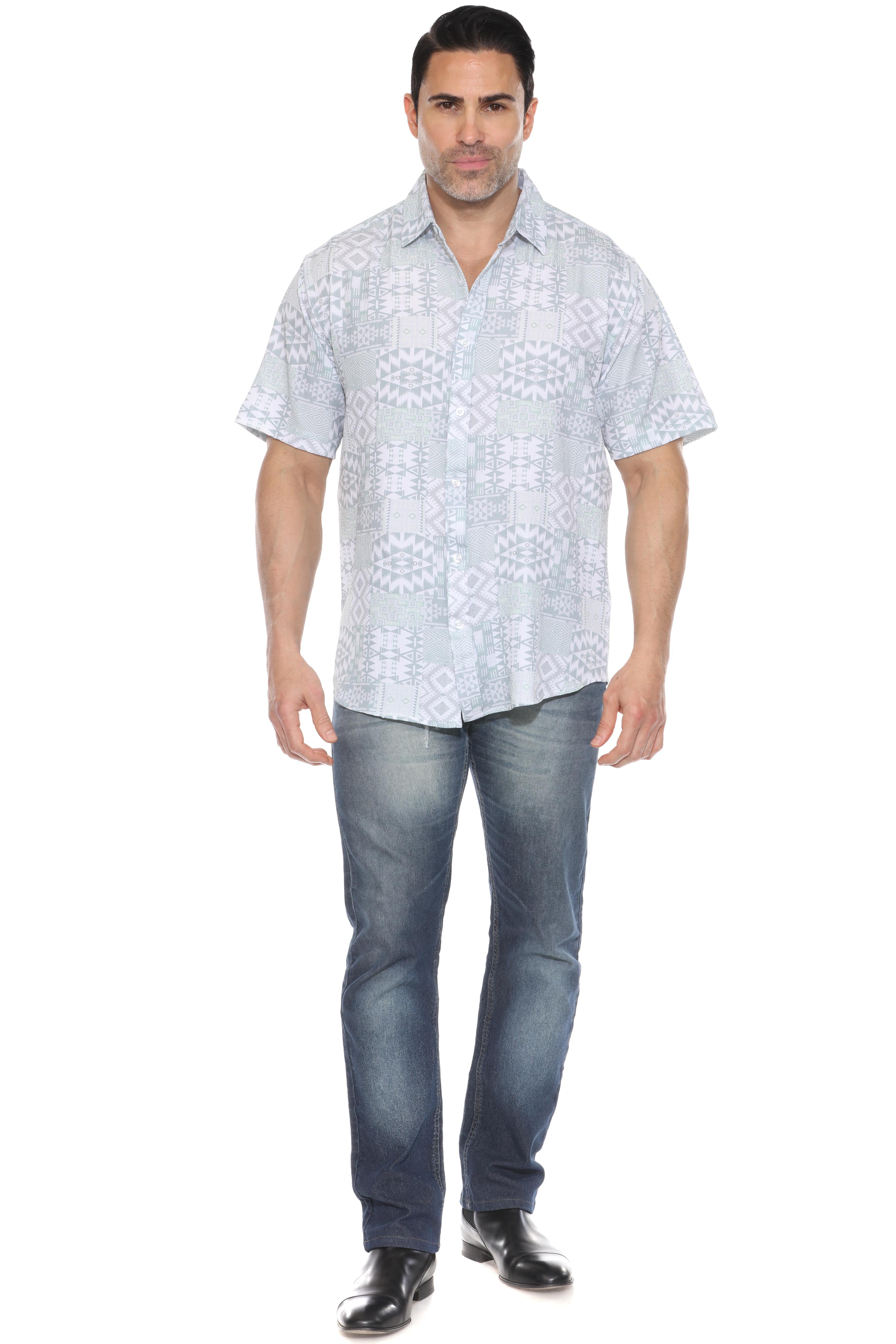 Mojito Men's Textured Modern Print Short Sleeve Shirt