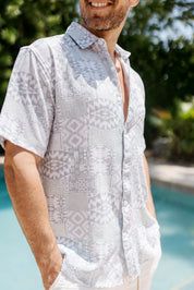 Mojito Men's Textured Modern Print Short Sleeve Shirt