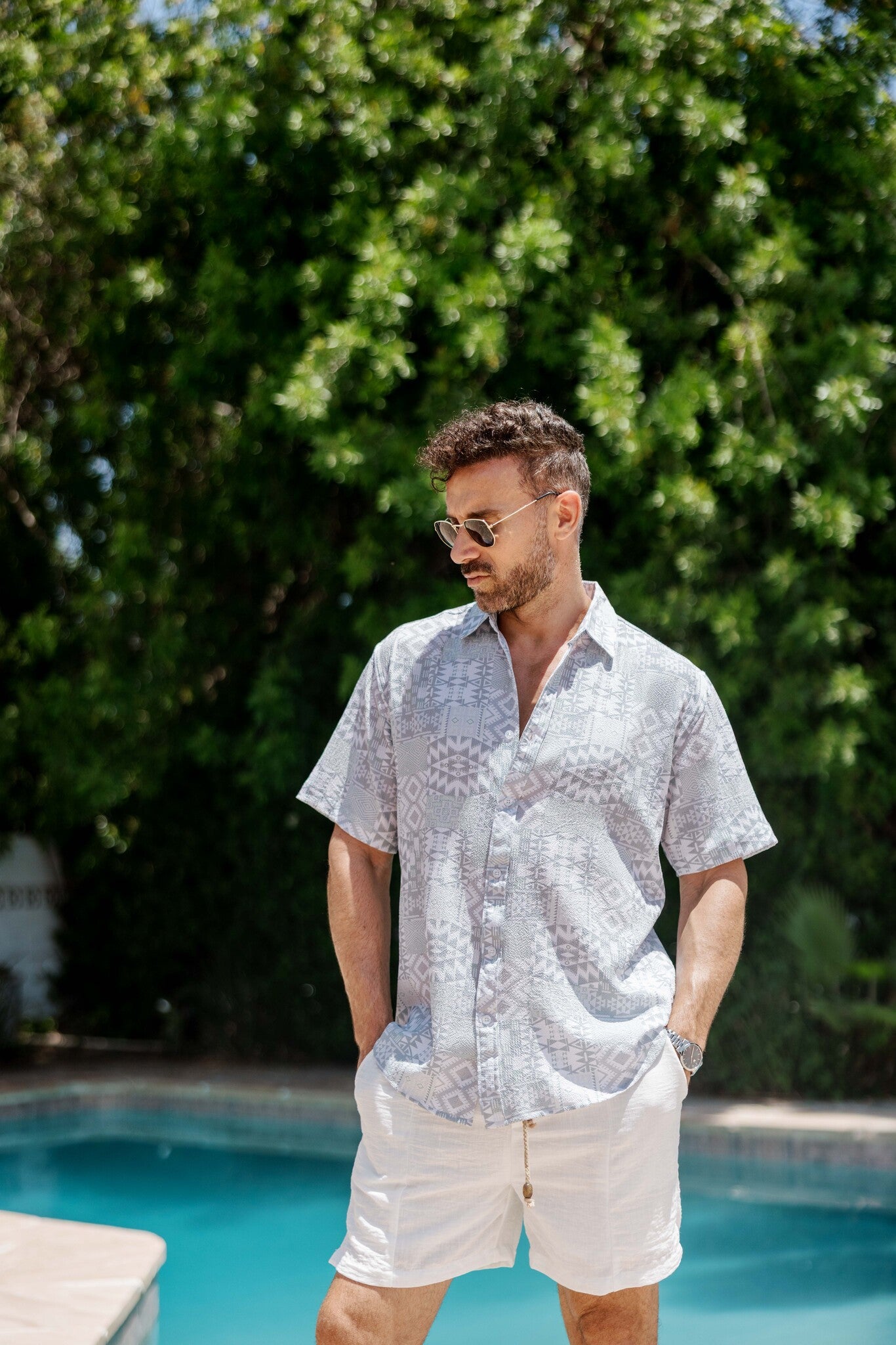 Mojito Men's Textured Modern Print Short Sleeve Shirt