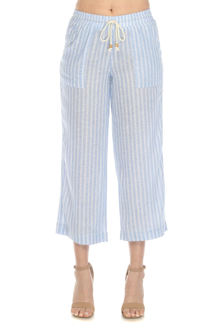 Pantalones Capri con Cordón de Lino y Estampado de Raya Diplomática