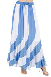Mojito Women's Casual Resort Wear White Striped Boho Maxi Skirt with Drawstring Waist