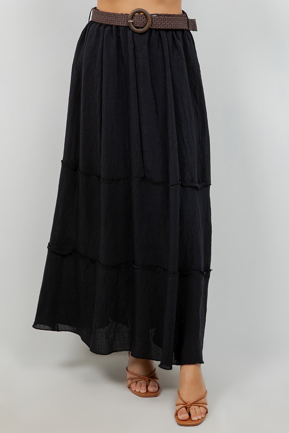 Falda larga bohemia informal de resort para mujer con cinturón