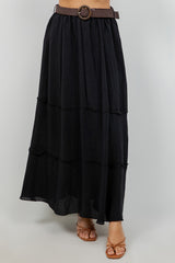 Falda larga bohemia informal de resort para mujer con cinturón