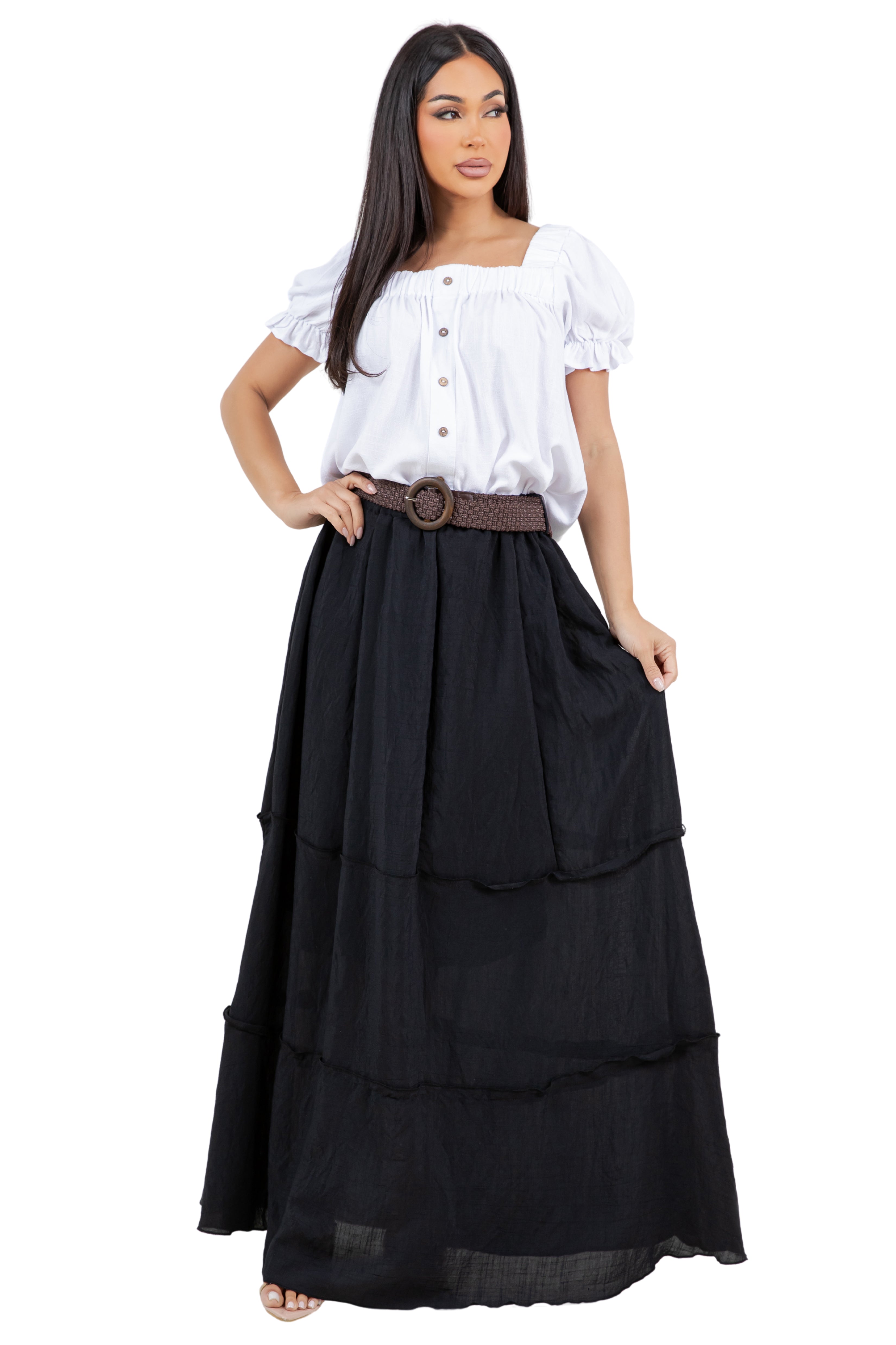 Women's Casual Resort Wear Boho Maxi Skirt with Belt