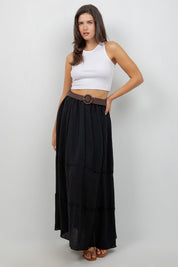 Falda larga bohemia informal de resort para mujer con cinturón