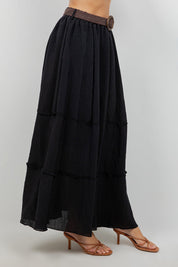 Falda larga bohemia informal de resort para mujer con cinturón