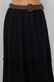 Falda larga bohemia informal de resort para mujer con cinturón