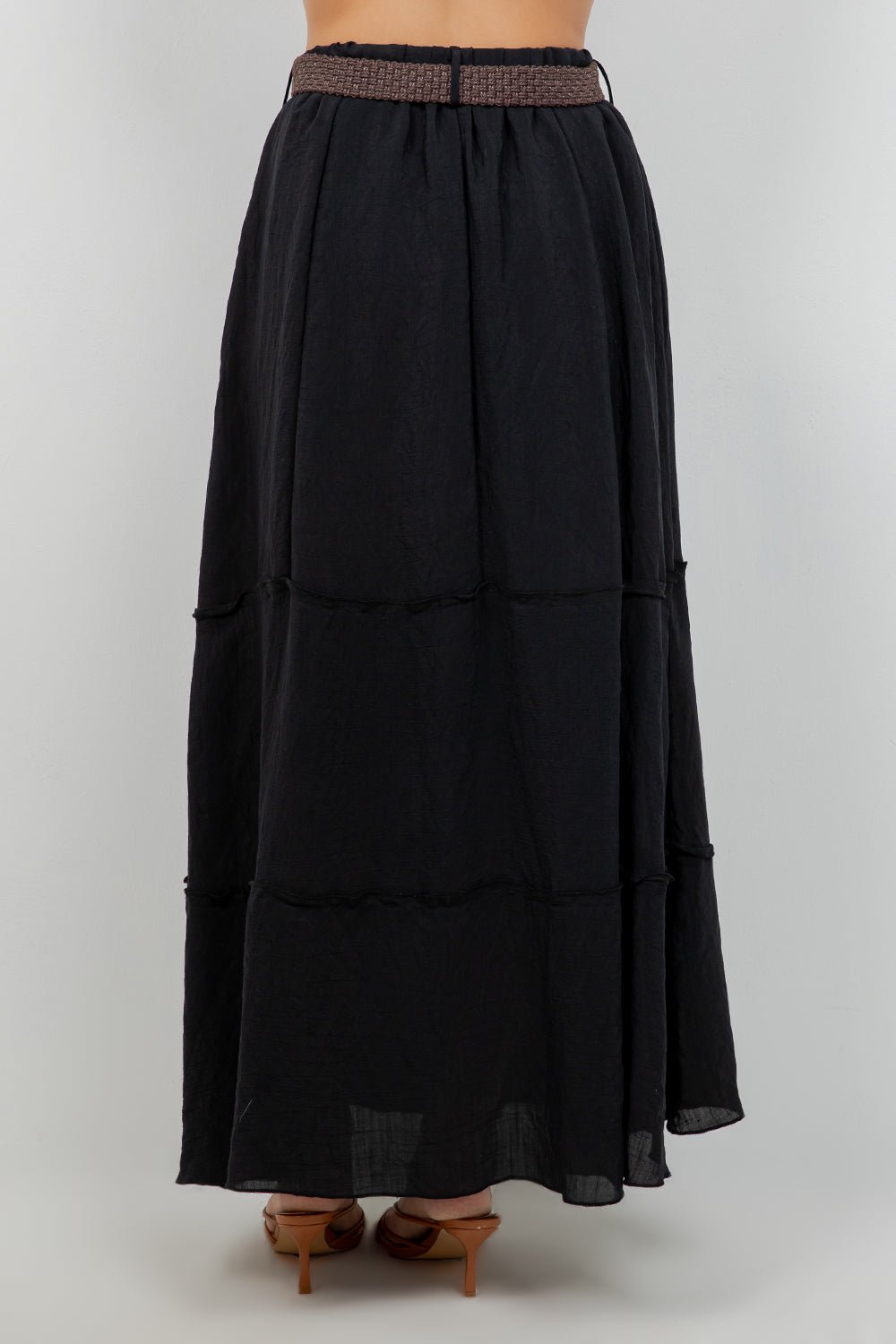 Falda larga bohemia informal de resort para mujer con cinturón