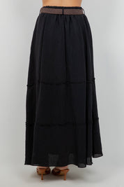 Falda larga bohemia informal de resort para mujer con cinturón