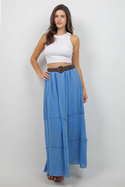 Falda larga bohemia informal de resort para mujer con cinturón
