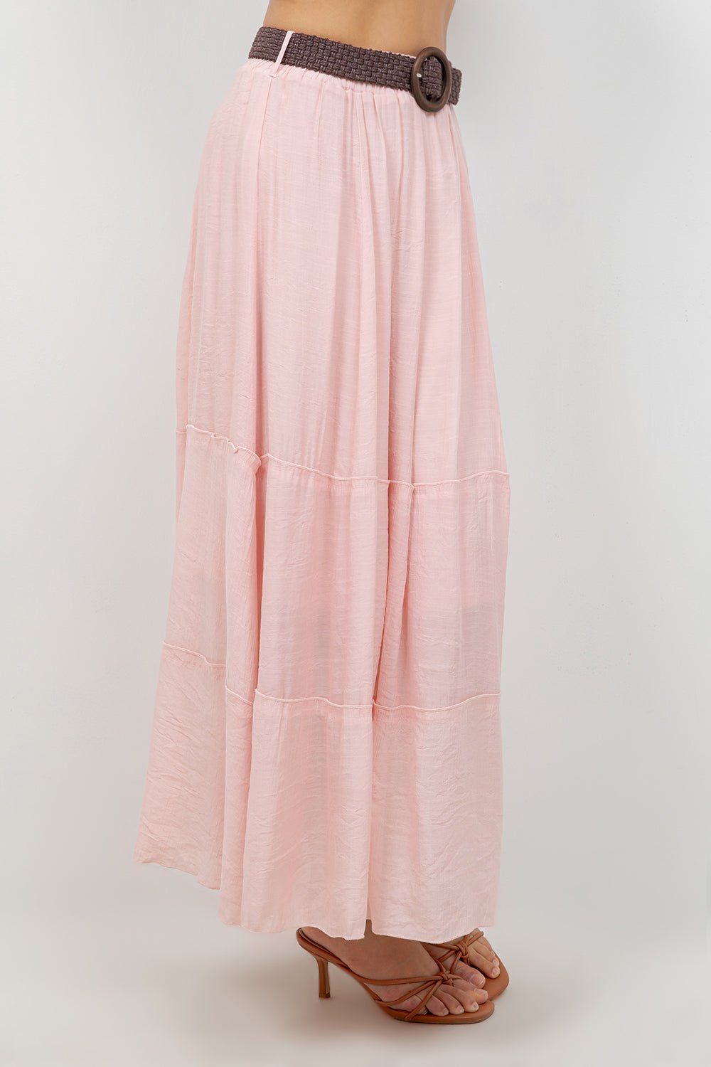 Falda larga bohemia informal de resort para mujer con cinturón