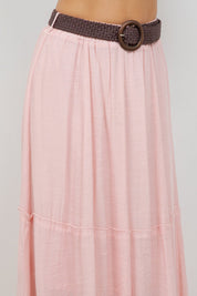 Falda larga bohemia informal de resort para mujer con cinturón