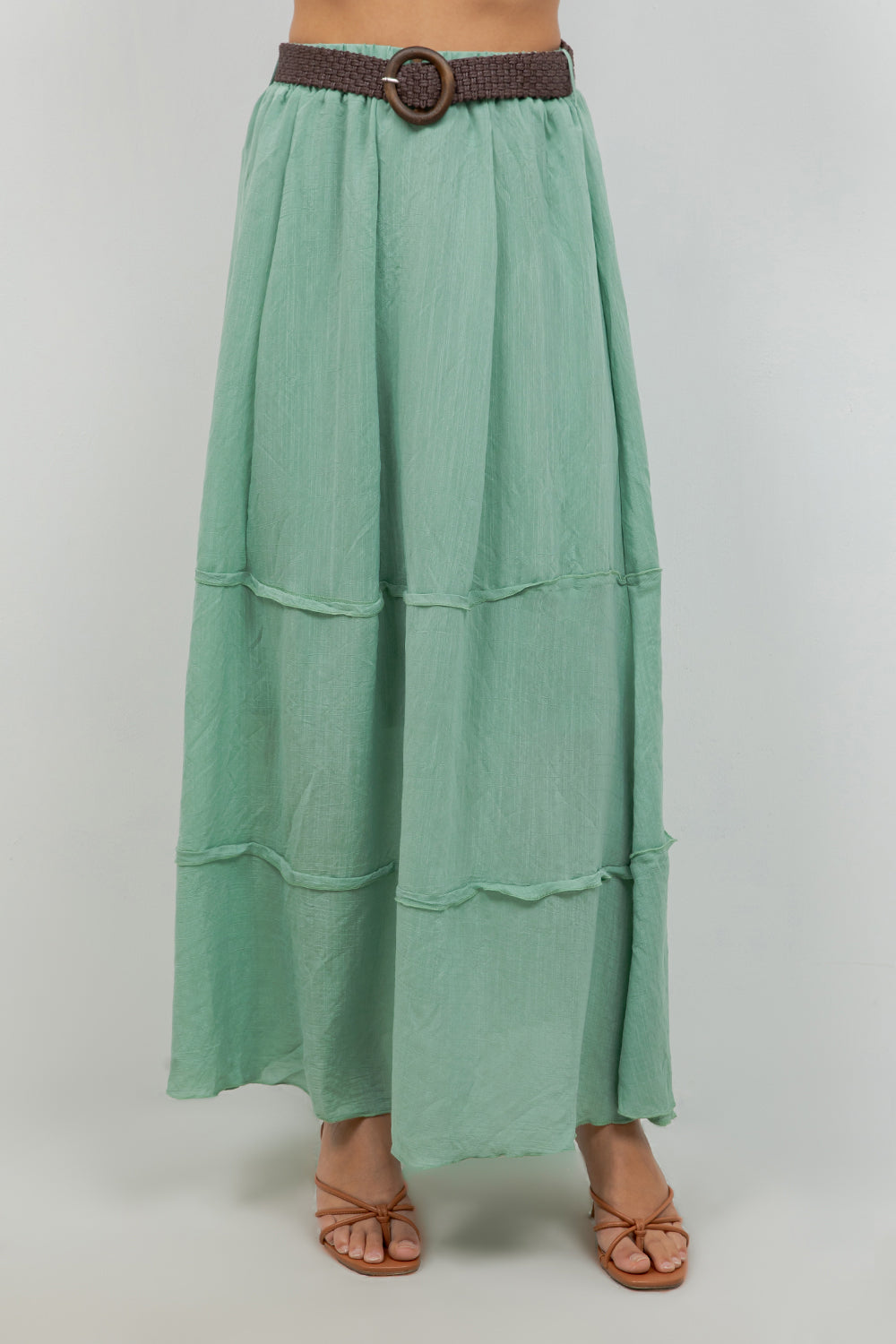 Falda larga bohemia informal de resort para mujer con cinturón