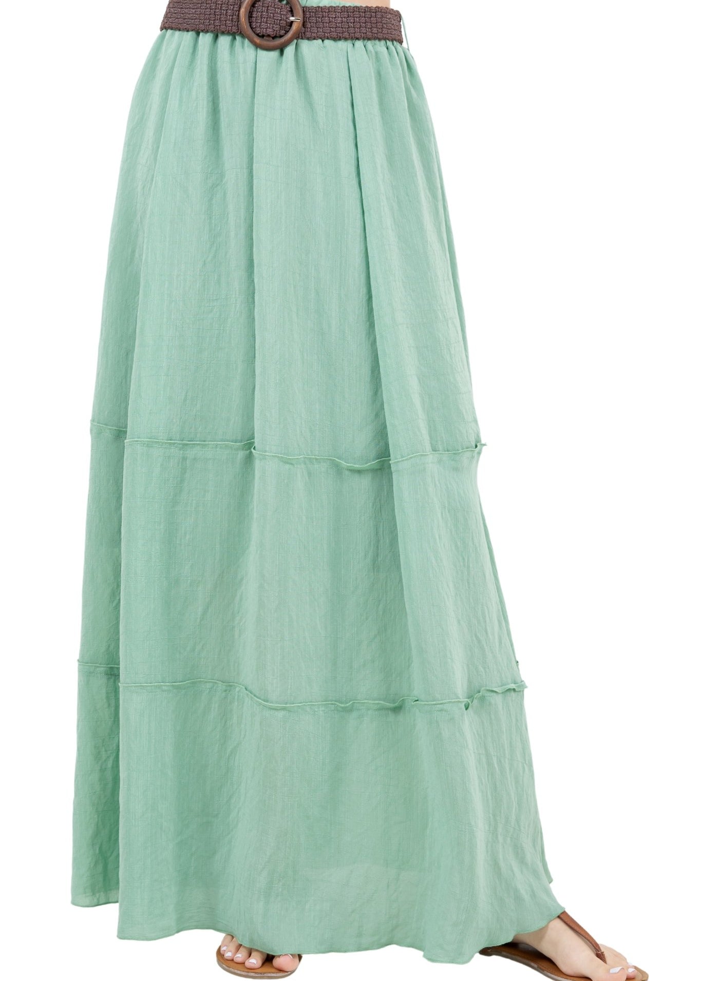 Women's Casual Resort Wear Boho Maxi Skirt with Belt