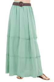 Women's Casual Resort Wear Boho Maxi Skirt with Belt