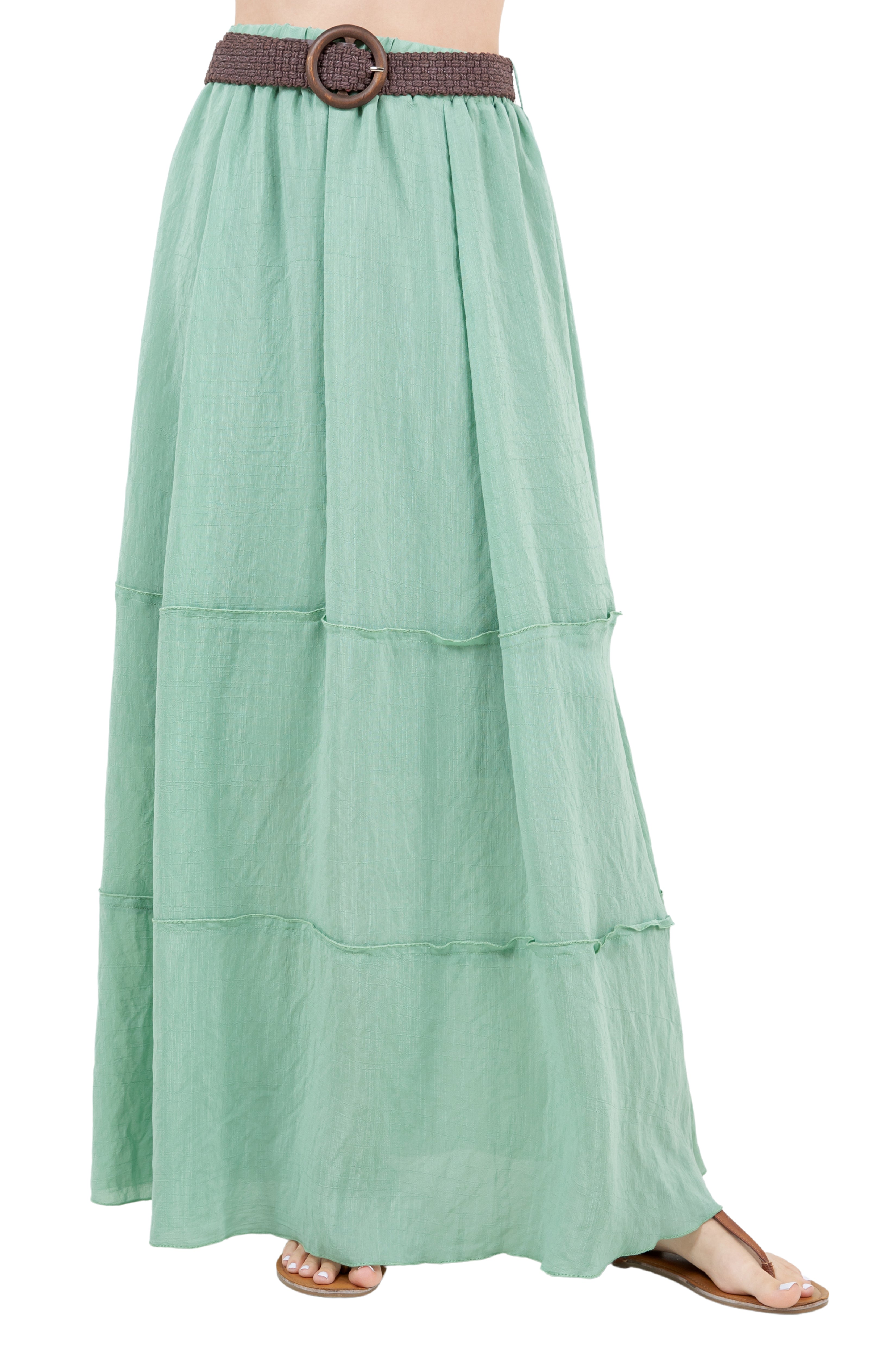 Women's Casual Resort Wear Boho Maxi Skirt with Belt