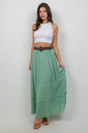 Falda larga bohemia informal de resort para mujer con cinturón