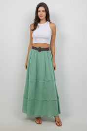 Falda larga bohemia informal de resort para mujer con cinturón