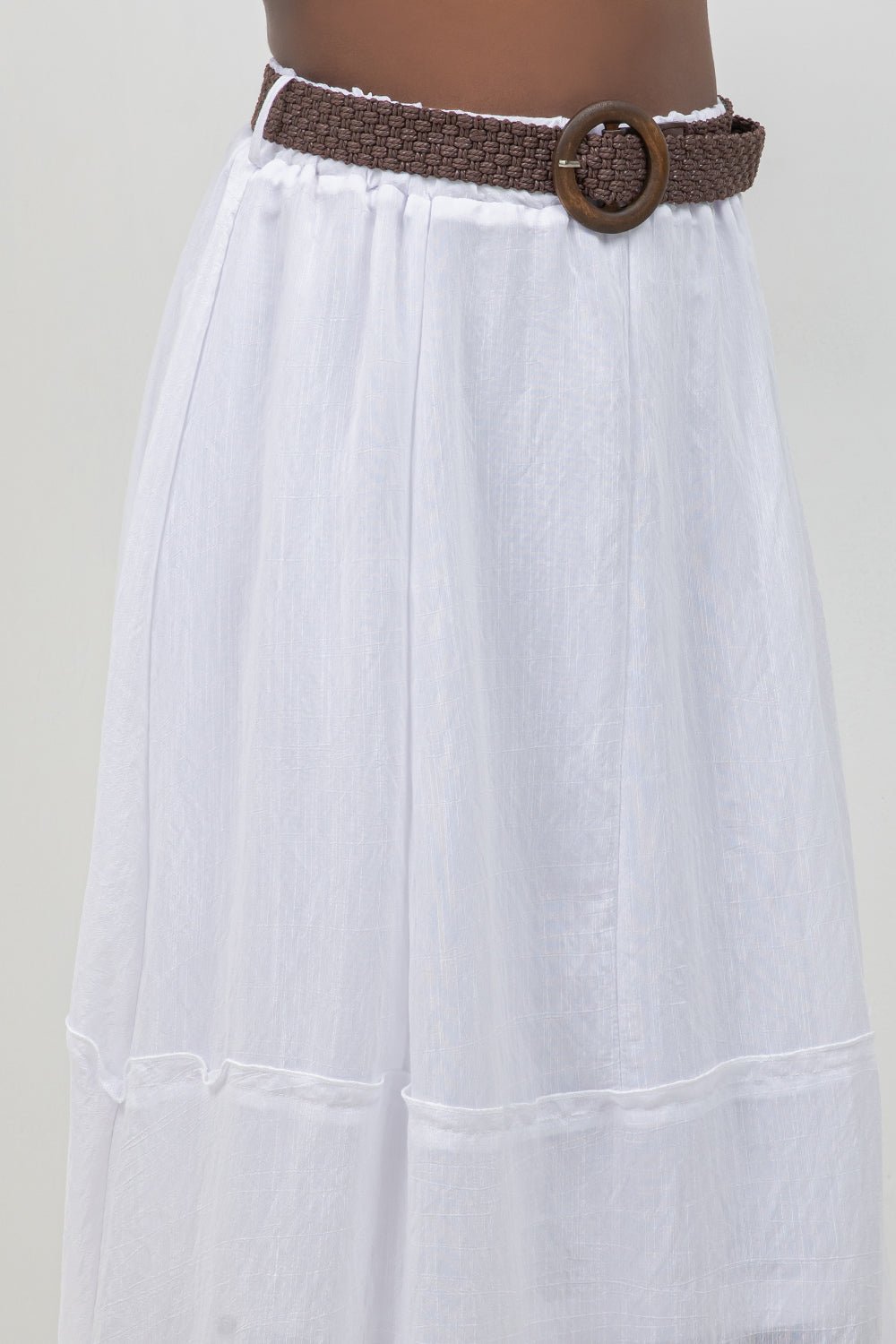 Women's white boho maxi skirt, flowy rayon blend, Mojito Collection