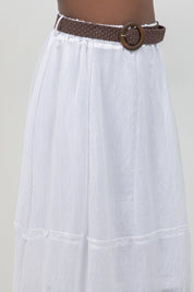 Women's white boho maxi skirt, flowy rayon blend, Mojito Collection