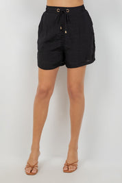 Pantalón corto casual de playa para mujer con cintura con cordón