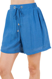 Pantalón corto casual de playa para mujer con cintura con cordón