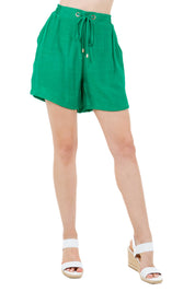 Pantalón corto casual de playa para mujer con cintura con cordón