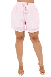 Pantalón corto casual de playa para mujer con cintura con cordón