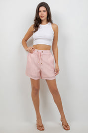 Pantalón corto casual de playa para mujer con cintura con cordón