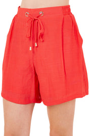 Pantalón corto casual de playa para mujer con cintura con cordón