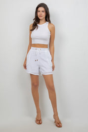 Pantalón corto casual de playa para mujer con cintura con cordón