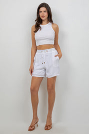 Pantalón corto casual de playa para mujer con cintura con cordón