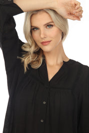 Blusa informal de mujer con cuello en V, botones y ribete de crochet, manga 3/4, para resort