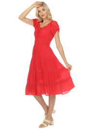 Vestido informal de resort para mujer, con hombros descubiertos, cintura fruncida, largo hasta la rodilla y cordón ajustable.